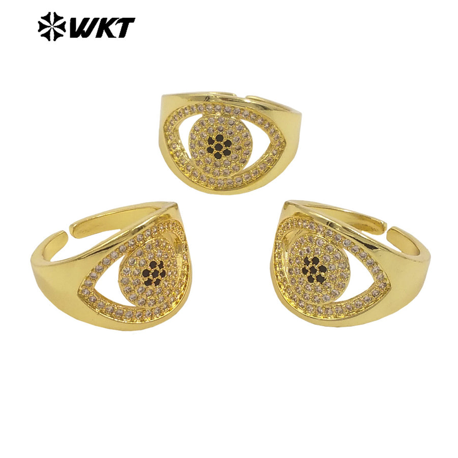 WT-MR030 WKT New Micro Charming Cubic Zircon Setting 18k Real Gold Plated Resist Tarnishable Popular Eye Ring