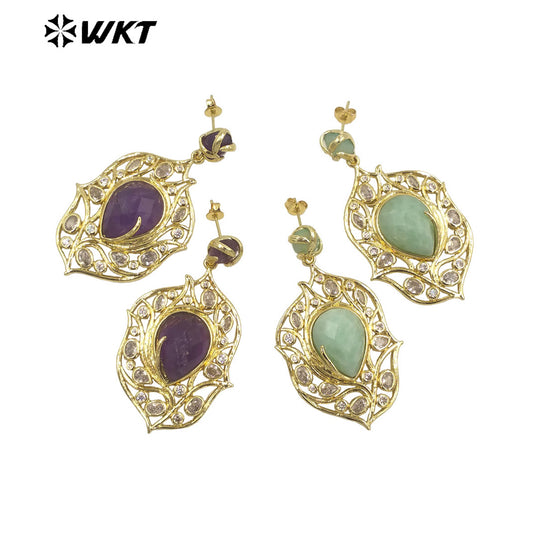 WT-ME090 Wholesale Fashion 18k Real Gold Plated Resist Tarnishable Gemstone Women Earrings for Vacation Earrings Studs