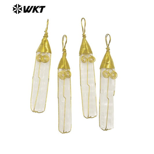 WT-P1986 Newest Fashion Gold Wire Wrapped Handmade Natural Raw White Selenite Pendants for Necklace Making