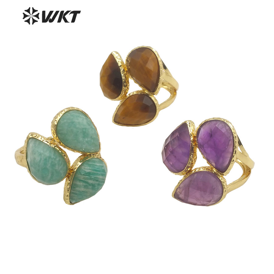 WT-R492 WKT Fashion Design Drop Shaped Gift for Women Colorful High Quality Gorgeous Natural Gemstone Stone Ring