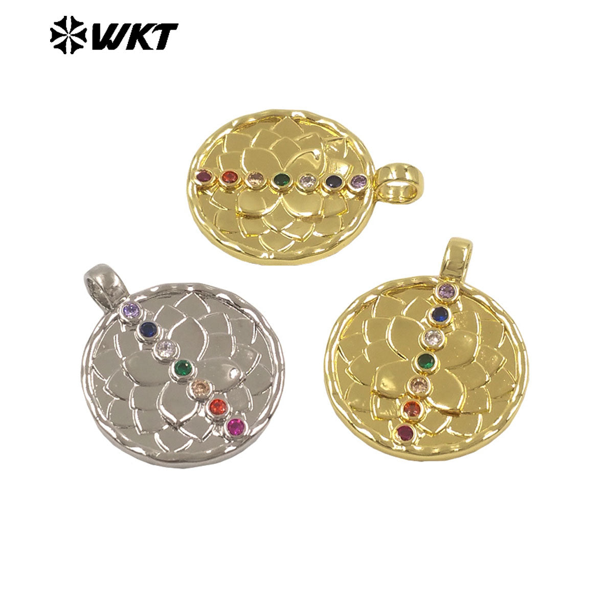 WT-MP329 New Arrival Silver Gold Plated Yellow Brass And Colorful Zircon Round Pendants For Fashion Unique Jewelry Design