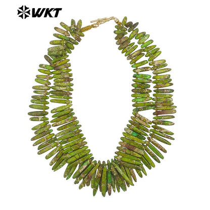 WT-N1503 Newest Amazing Double Layers Bar Shape Natural Ocean Jasper Stones Necklace For Unique Luxury Women Birthday Gifts