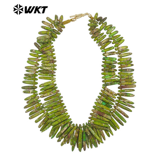WT-N1503 Newest Amazing Double Layers Bar Shape Natural Ocean Jasper Stones Necklace For Unique Luxury Women Birthday Gifts