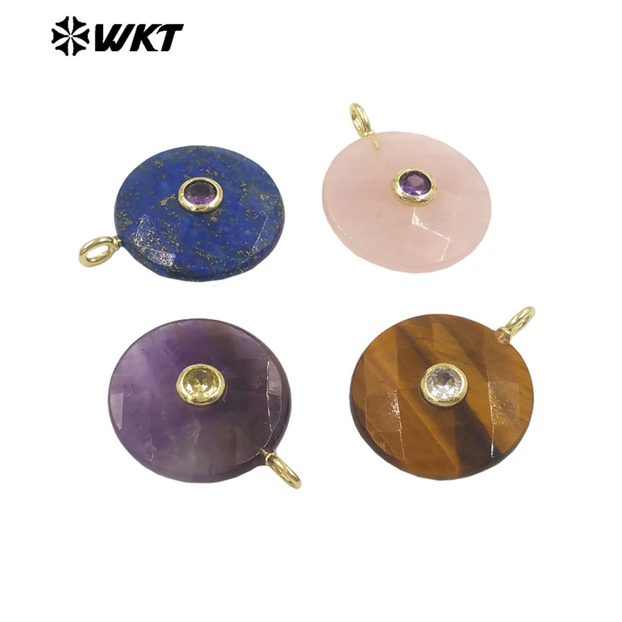 WT-P2018 Boutique Handmade Charms Faceted Cabchon Natural Gemstones Set In Zircon Pendants For Beautiful Earrings Design