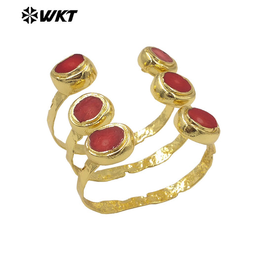 WT-MPB118 New Simple 18K Gold Plated and Natural Brass Round Red Coral Bracelet Jewelry Finished for Women As Daily Decoration