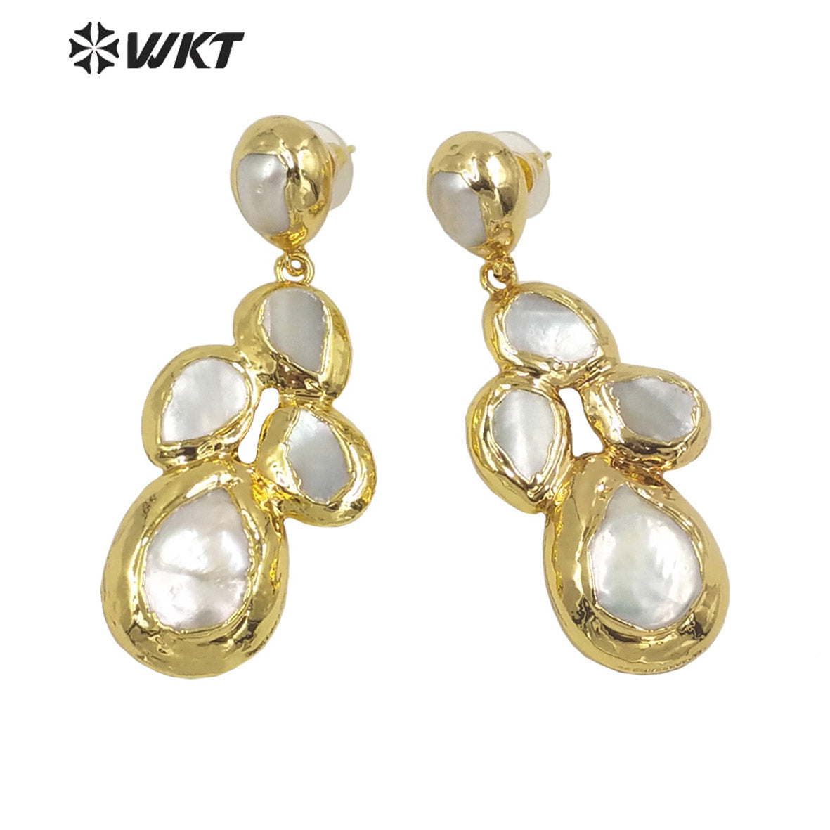 WT-E496 Gold Electroplated Pearl Jewelry for Wedding Jewelry Irregular Shape Pearl Drop Earring Freshwater Pearl Earring