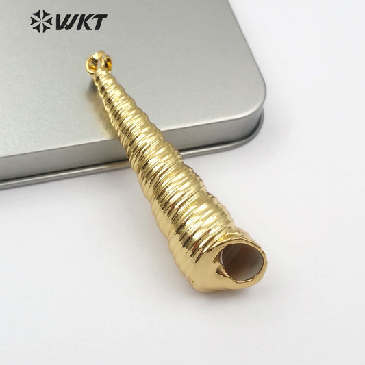 WT-JP118 Fashion Pendant Jewelry for Women Shell Necklace Full Gold Dipped Long Conch Pendant Trumpet Shell Pendant