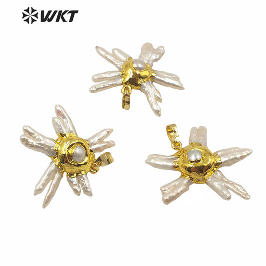 WT-JP218 Wholesale Freshwater Pearl Plants Shape Pendant White Natural Pearl Jewelry Pendant for Necklace Women Anniversary Gift
