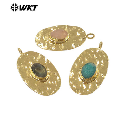 WT-P2104 Fresh Design 18K Gold Electroplated With Natural Gemstones Long Pendants For Women Simple Necklace DIY Making