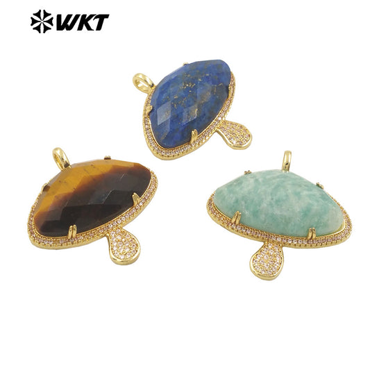WT-MP297 Lovely 18K Real Gold Plated Natural Gemstone Setting America Popular Mushroom Jewelry Pendants Colors Available