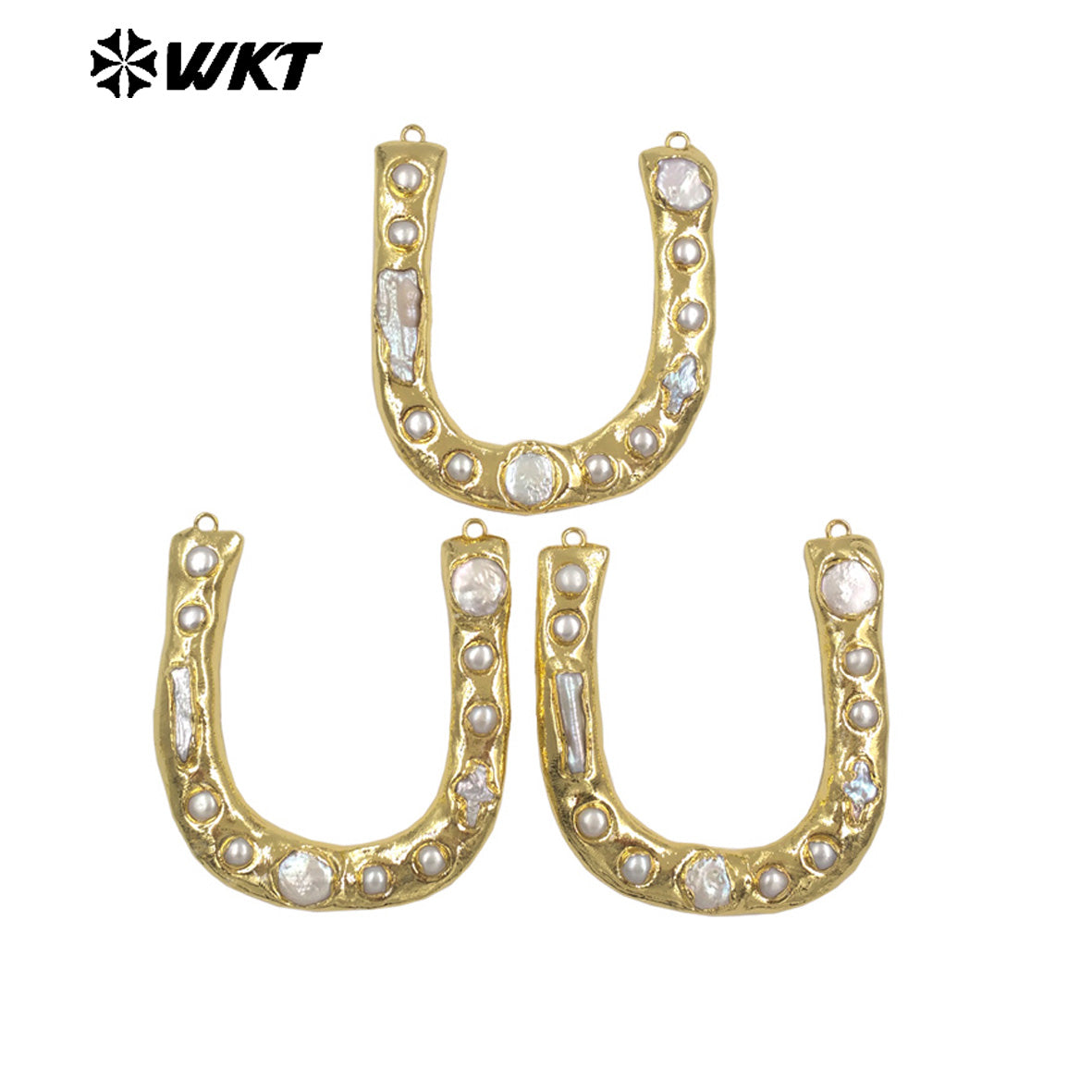 WT-PC013 Wholesale Back Full Gold Plated Natural Freshwater Pearl U Letter Shape Big Connectors As DIY Jewelry Accessories