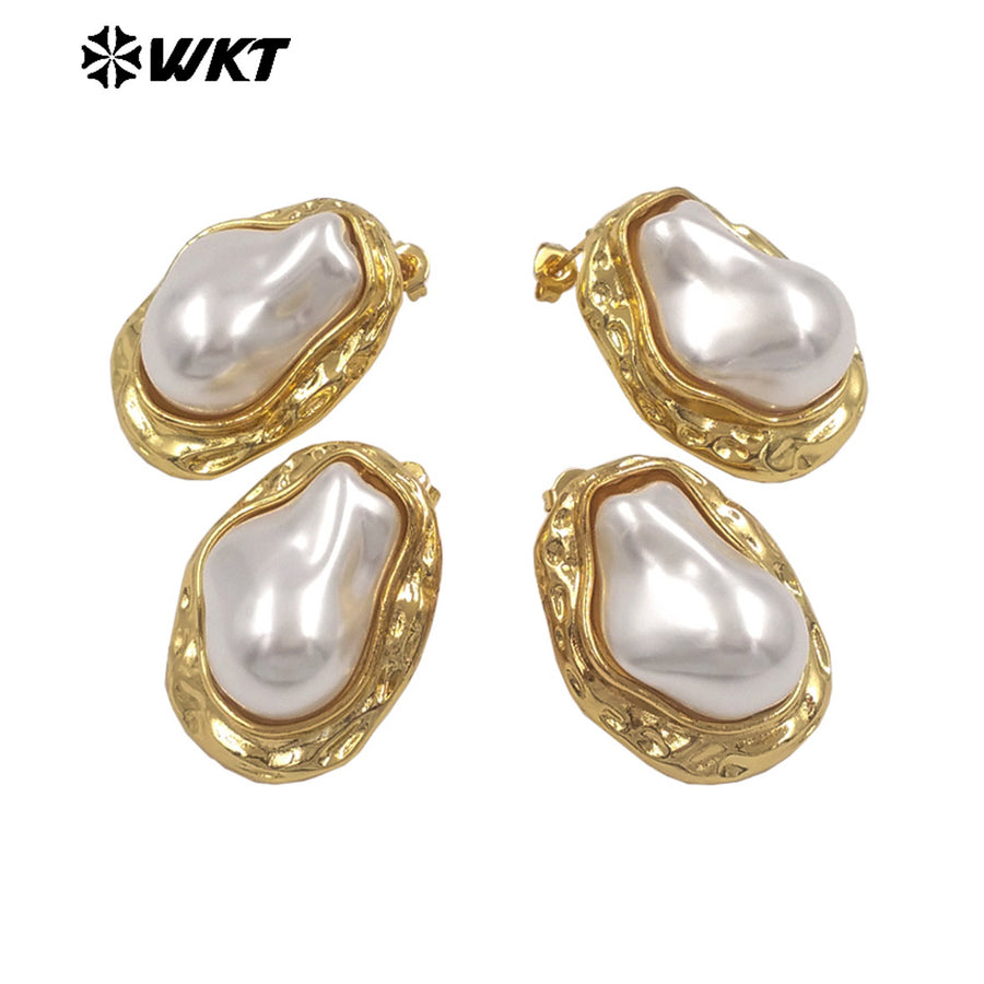 WT-MPE172 Classic Elegant Design 18K Gold Plated Irregular Artificial Pearls Ladies Earrings For All Occasions Matching