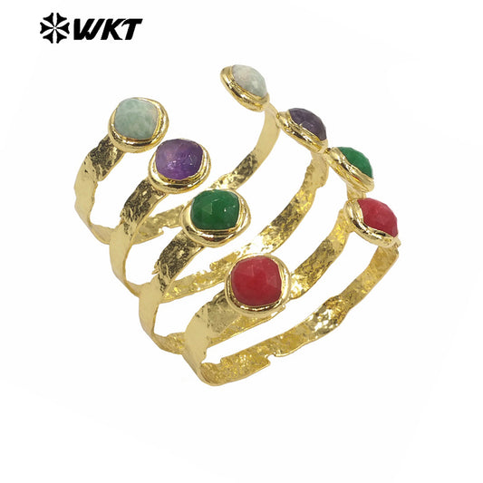 WT-B640 WKT Lovely Fashion Design Trendy Gift for Women Gemstone C Shaped Natural Colorful Gemstone Bracelets