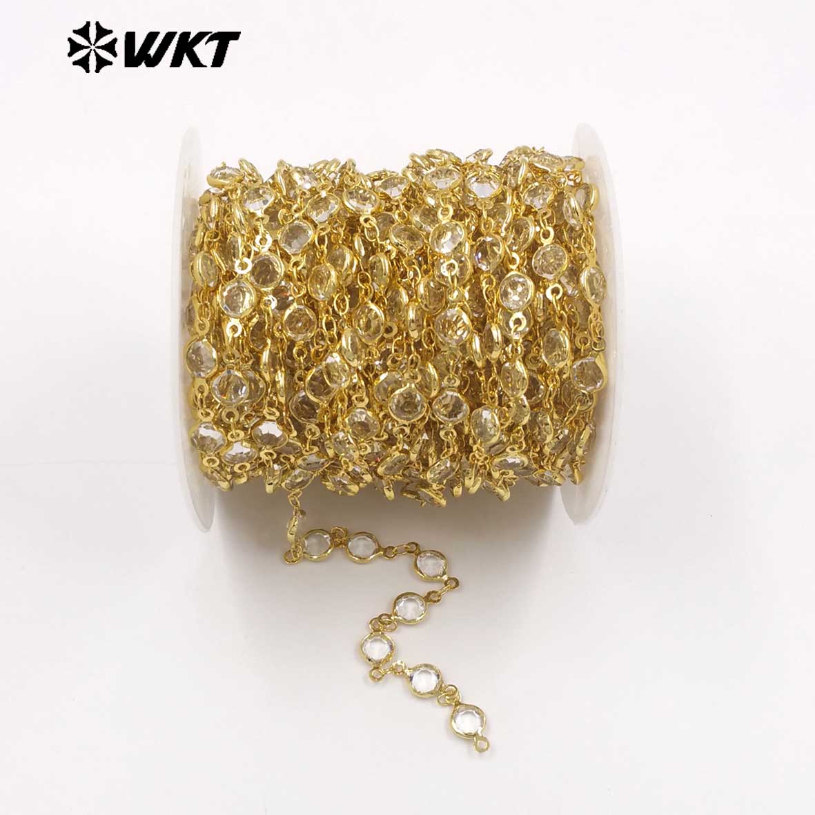 WT-BC279 Factory Wholesale Yellow Brass Gold Electroplated And Round Crystal Link Chains As Trendy Handmade Necklace Findings