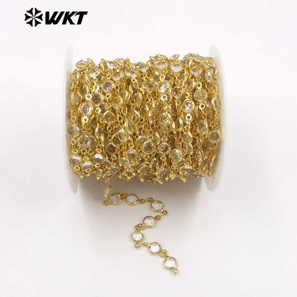 WT-BC279 Factory Wholesale Yellow Brass Gold Electroplated And Round Crystal Link Chains As Trendy Handmade Necklace Findings
