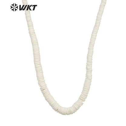 WT-JN227 Unique Women Bohemian Style Purity Natural White Shell Beads Necklace 17 Inch Long Hand Strand Beads Necklace for Wedding