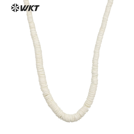 WT-JN227 Unique Women Bohemian Style Purity Natural White Shell Beads Necklace 17 Inch Long Hand Strand Beads Necklace for Wedding