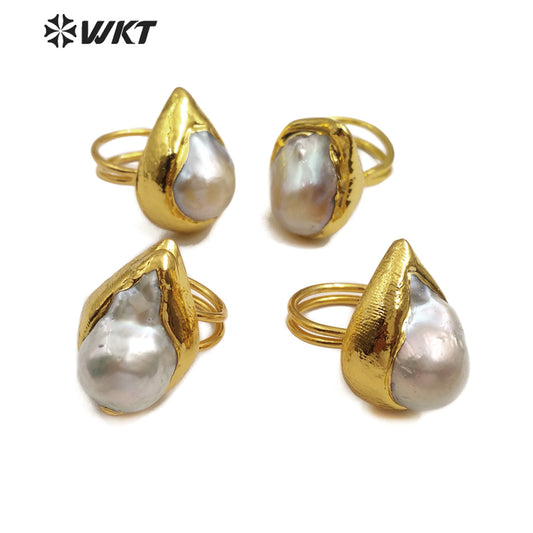 WT-R338 New Design Jewelry Natural Freshwater Baroque Pearl Ring With 18k Gold Plated Fashionable Pearl Women Ring in Adjustable