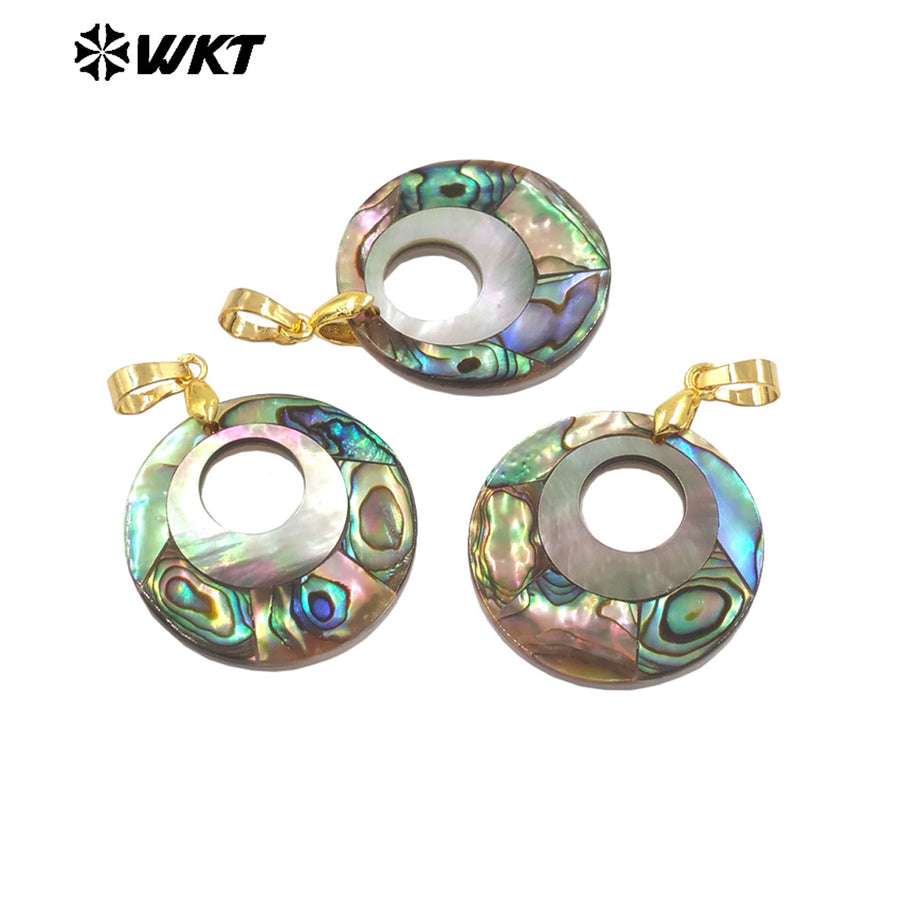 WT-JP429 Wholesale Good Quality Natural Abalone Shell With Hole Round Charm Pendant Fashion Design Jewelry Accessories