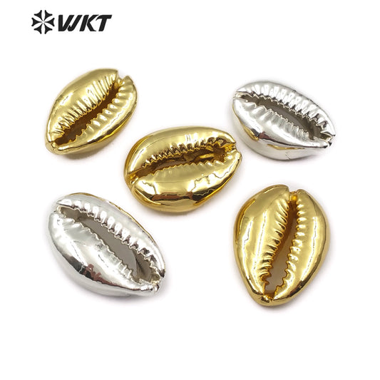 WT-JP057 Big Random Size Natural Sea Shell Wholesale Wild Coast Cowrie With Full Gold or Silver Dipped Women Jewelry Accessories