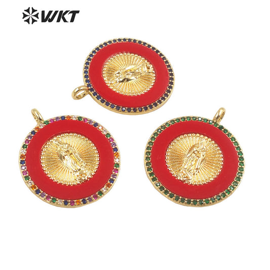 WT-MP275 Newest Vintage Style Colorful Madonna Drop Shaped Shell&Cubic Zircon Natural Shell 18k Gold Plated Women Pendant