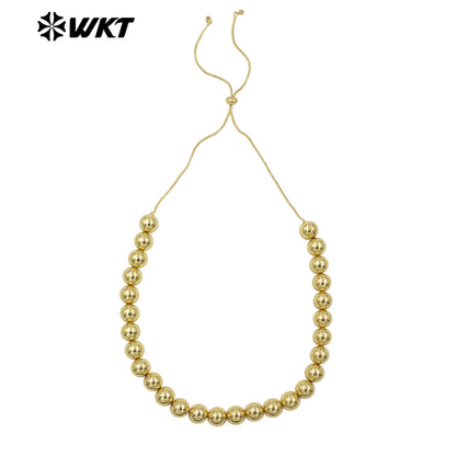 WT-JFN13 Wholesale Most Popular Hand Strand Round Ball Beads 18K Real Gold Plated Simple Unique Chain Necklace Different Size