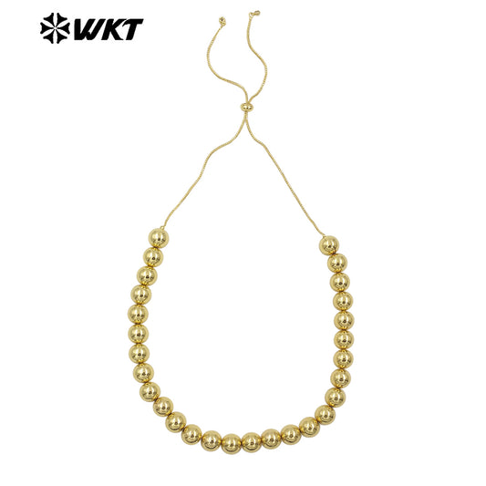 WT-JFN13 Wholesale Most Popular Hand Strand Round Ball Beads 18K Real Gold Plated Simple Unique Chain Necklace Different Size