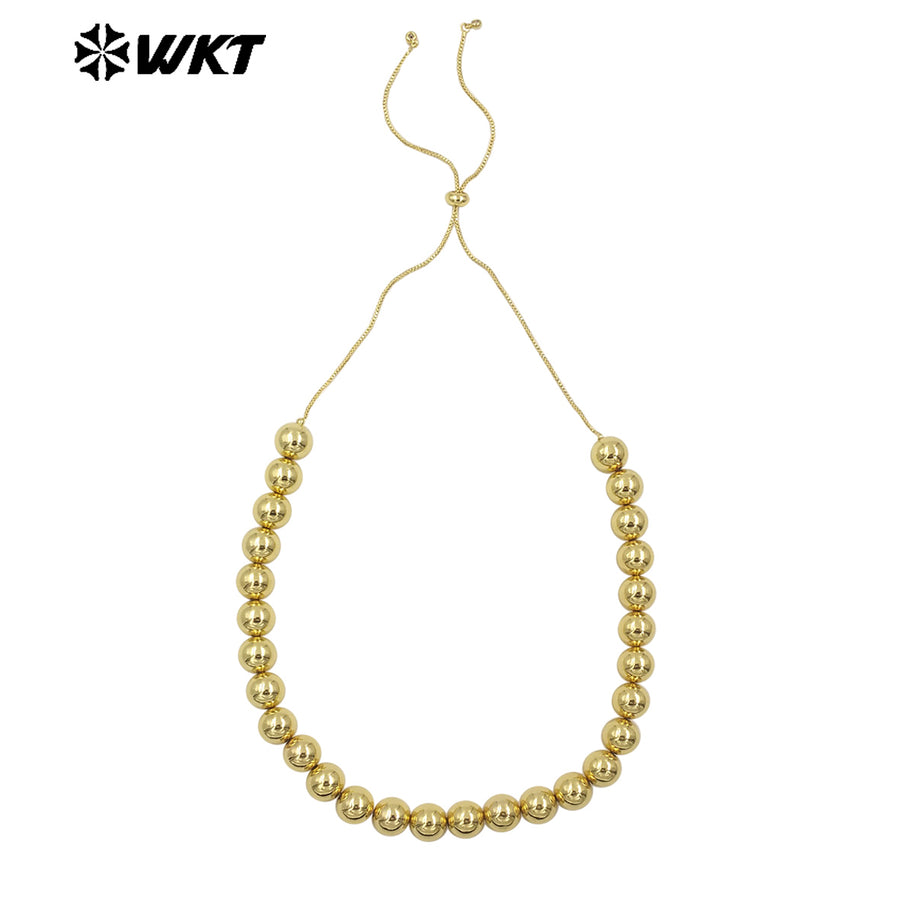 WT-JFN13 Wholesale Most Popular Hand Strand Round Ball Beads 18K Real Gold Plated Simple Unique Chain Necklace Different Size