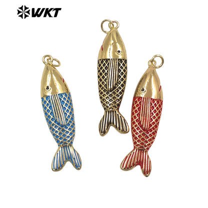 WT-P2116 Delicate Lovely Style Gold Plated Multiple Colors Drop Oil Little Fish Pendants For Women Earrings DIY Making