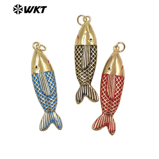WT-P2116 Delicate Lovely Style Gold Plated Multiple Colors Drop Oil Little Fish Pendants For Women Earrings DIY Making