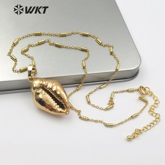 WT-JN081 Bohemian Style Natural Sea Shell Jewelry With 18K Full Gold Dipped for Women Shell Pendant Natural Cowrie Necklace