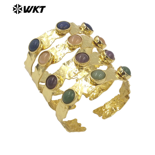 WT-B633 WKT New Handmade Lovely Trendy Gift for Women Lucky Bracelets C Shaped Natural Colorful Gemstone Opening Bracelets
