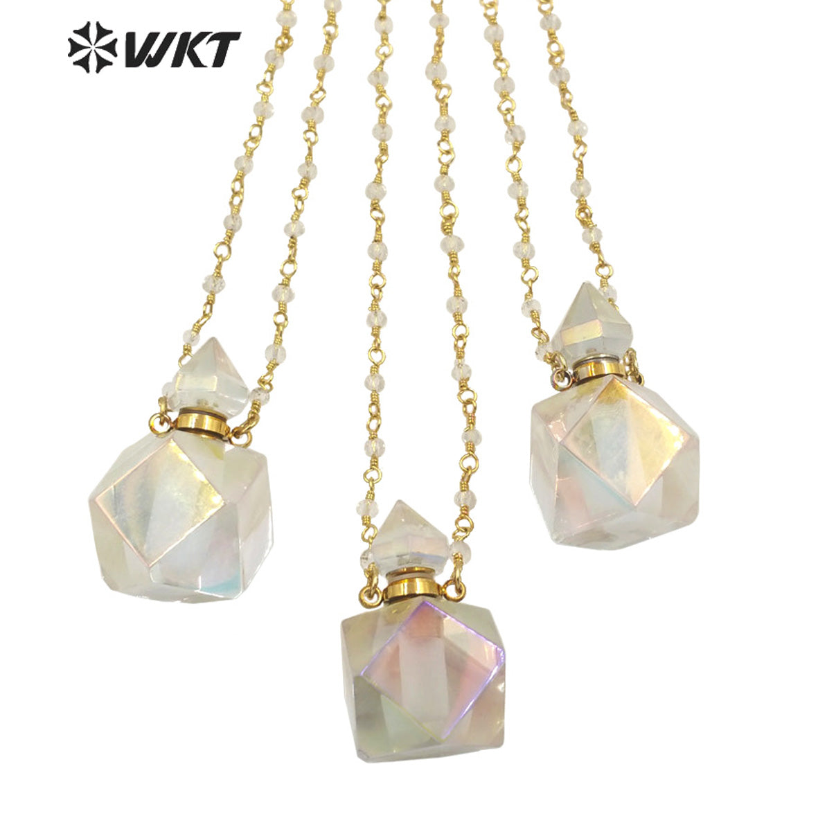 WT-N1353 WKT Fashion Natural Stone Aura Quartz Perfume Bottle Necklace Charming Crystal With Pendant Necklace Unique Party Gift