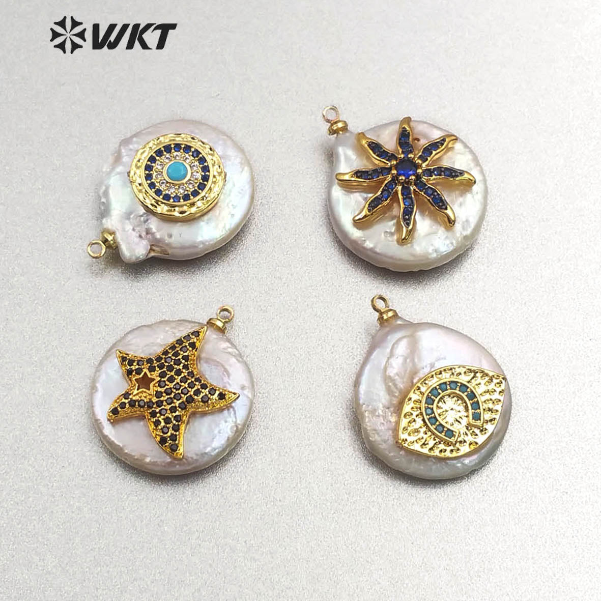 MP131 Wholesale Populared Starfish Multi-pattern Pearl with Cz Micro Pave Pendant Women Fashion Jewelry Circular Pearl Pendant
