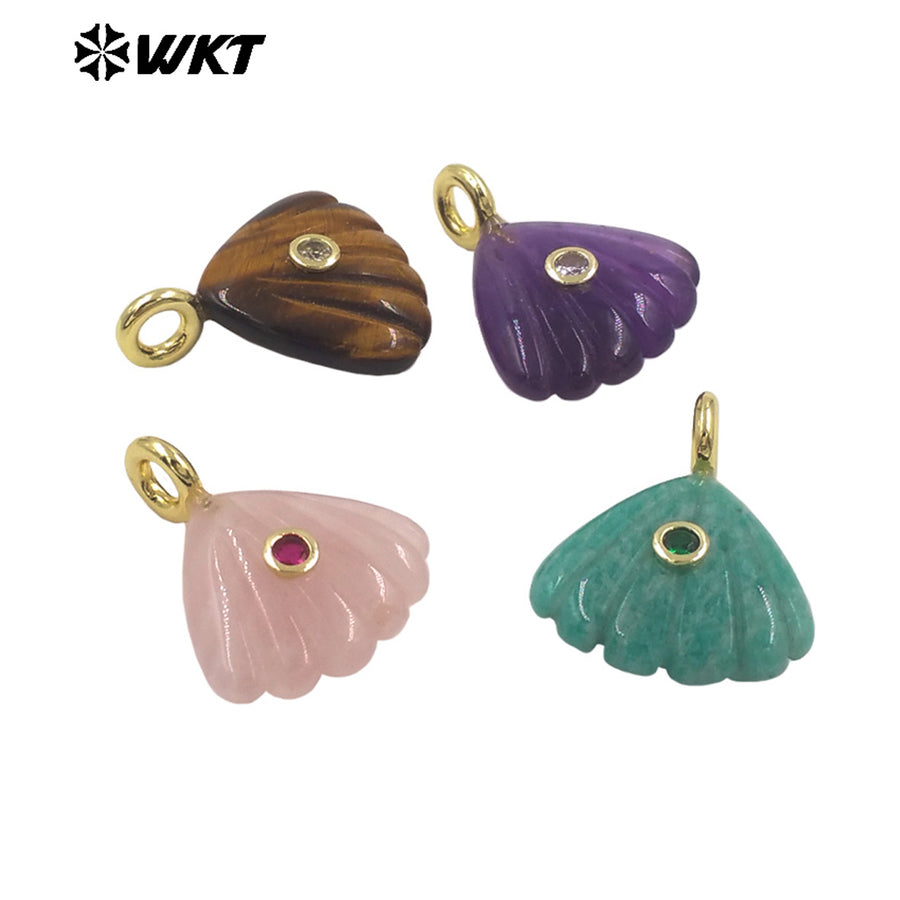 WT-P2054 Delicate Design Gold Plated Zircon And Natural Gemstones Cute Shell Shape Charms Pendant For Handmade Necklace DIY