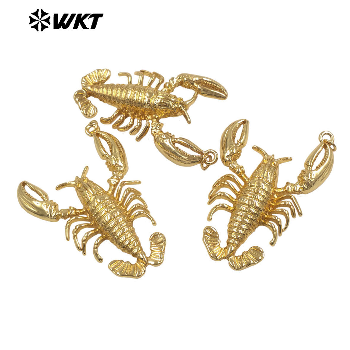WT-MP327 Exquisite Vintage Style Gold Plated Crayfish Shape Yellow Brass Charms Pendants For Female Handmade Jewelry DIY
