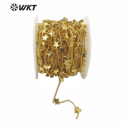 WT-BC136 Amazing Populared Gold Star Charm Brass Chain by Meter Fashion Diy Jewelry Design Charm Chain Findings for Women