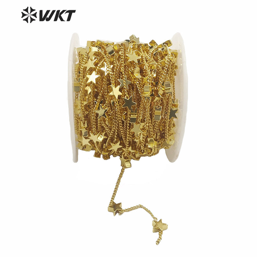 WT-BC136 Amazing Populared Gold Star Charm Brass Chain by Meter Fashion Diy Jewelry Design Charm Chain Findings for Women