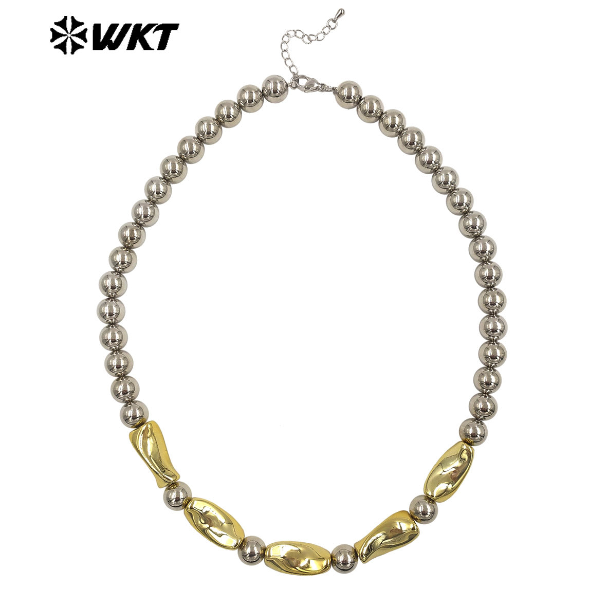 WT-JFN63 Unique New Design Simple Style Gold And Silver Electroplated Beads Long Necklace For Lady Party Wearing Jewelry