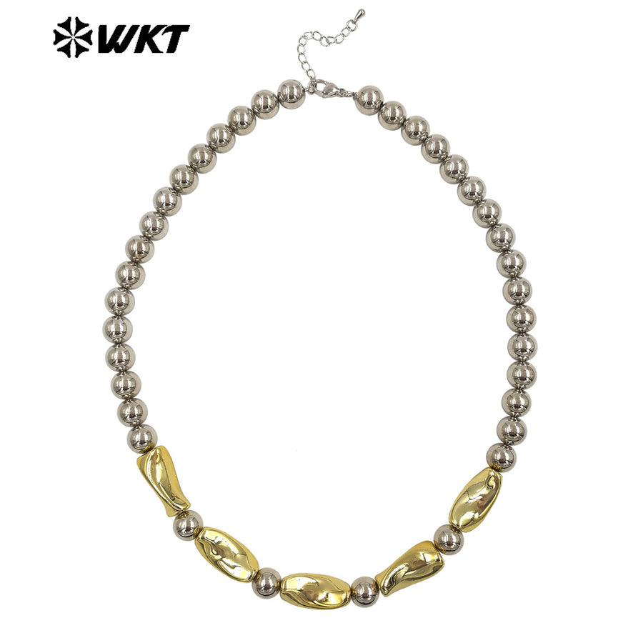 WT-JFN63 Unique New Design Simple Style Gold And Silver Electroplated Beads Long Necklace For Lady Party Wearing Jewelry