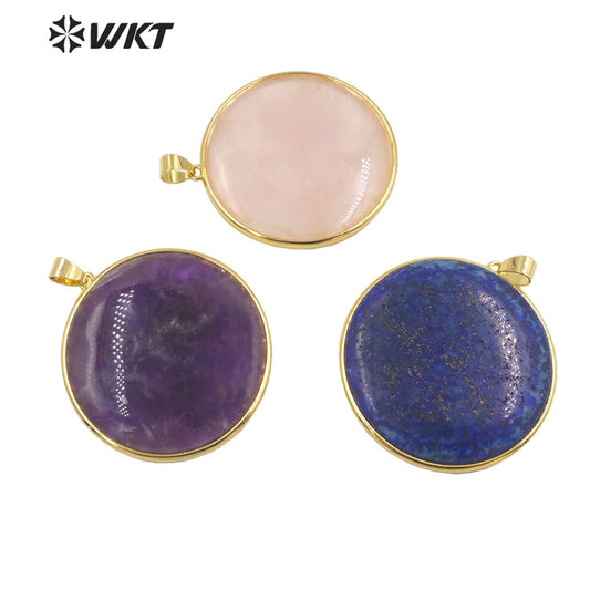 WT-P1798 Lovely Round Bohemia Pendant Color Stone 18k Real Gold Plated Ladies Jewelry Accessories Pendant Natural Stone Pendant
