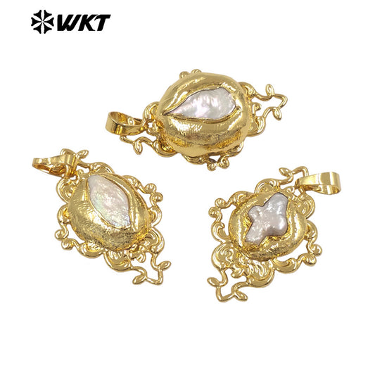 WT-JP448 Luxury Exquisite 18K Gold Plated Resist Tarnishable Natural Freshwater Pearl Vine Plant Pendant For Girl Necklace DIY