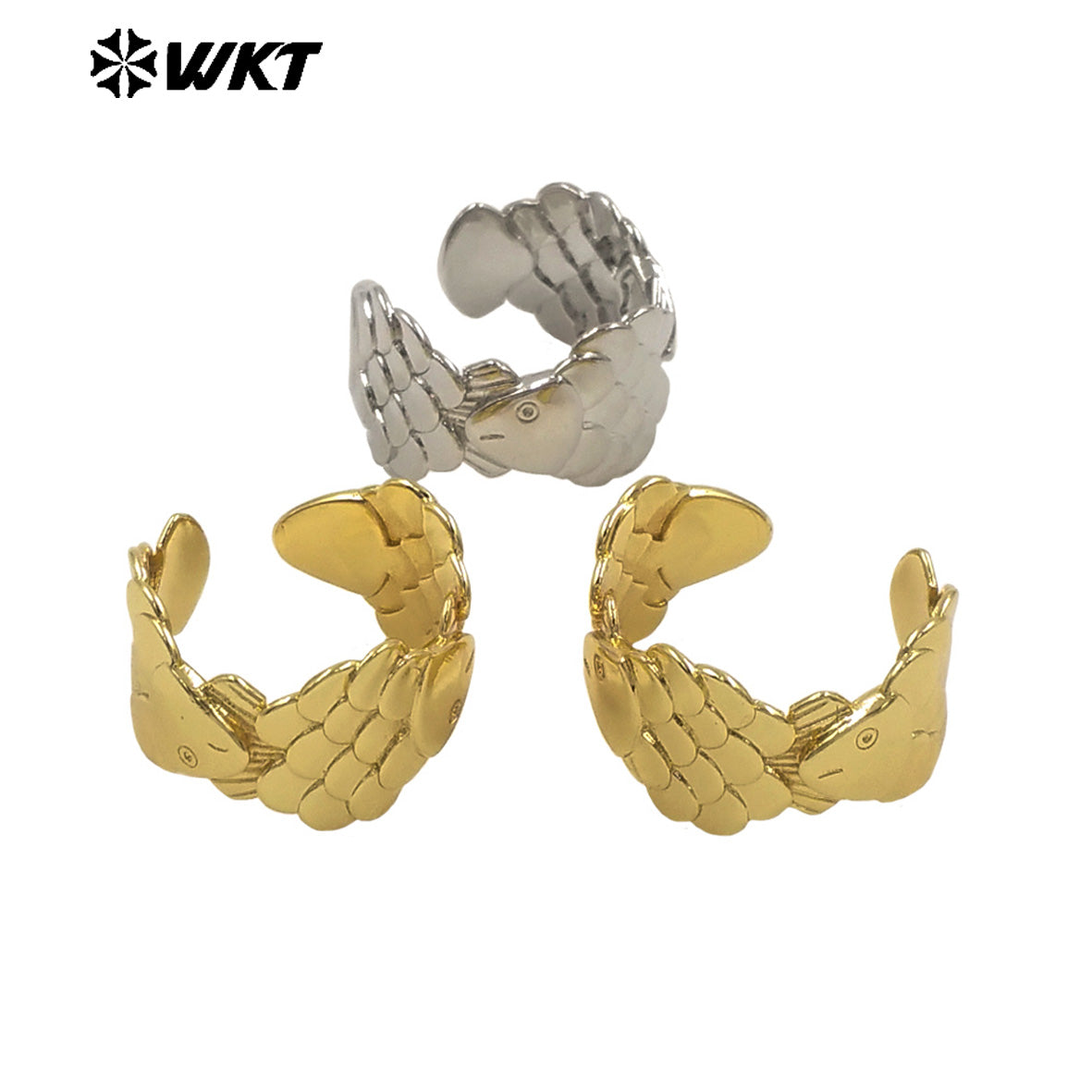 WT-MR047 Top Fashion Yellow Brass Gold Silver Plated Fish Shape Metal Adjustable Size Ring For Women Daily Wearing Jewelry