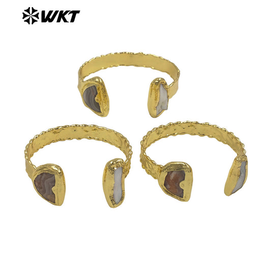 MPB137 Fresh Design Gold Electroplated Natural Stone And Pearl Bangles Adjustable Size As Female Vintage Style Accessory