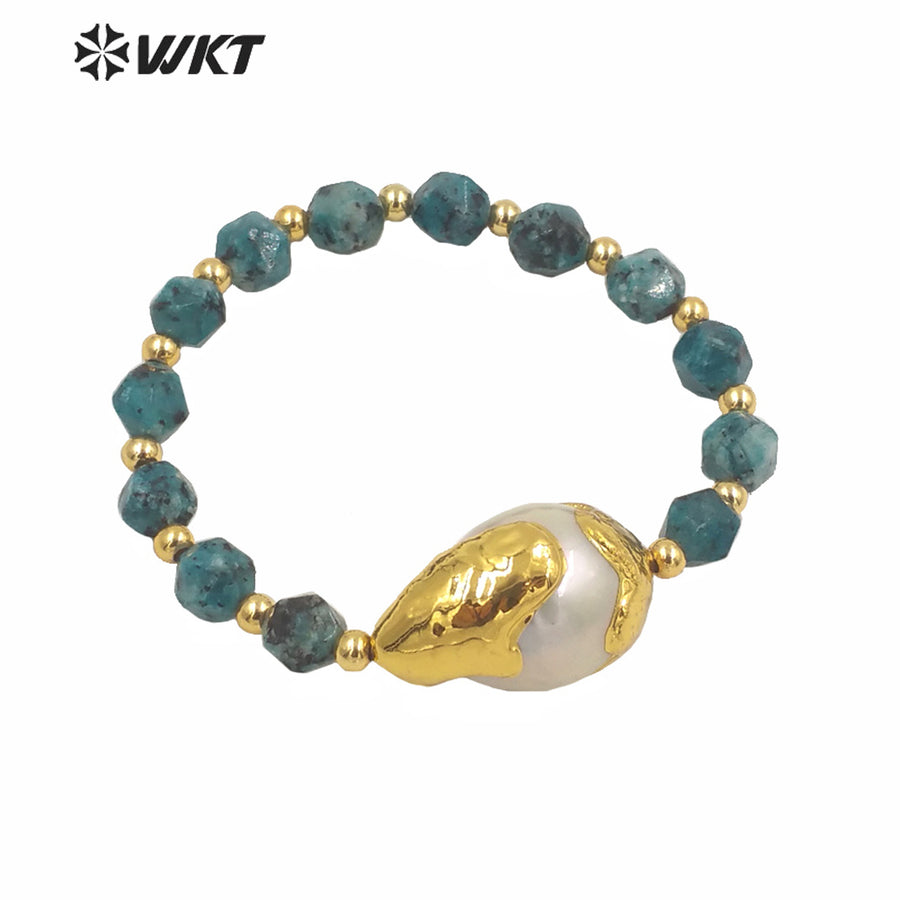 WT-MPB023 WKT Wholesale Precious Natural 8mm Stone Beads Pearl Charm Bracelet Women Flexible Stone Beads Bracelets