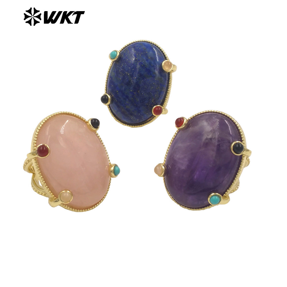 WT-R586 Lovely Romantic Design Gold Plated Little Stone And Natural Big Gemstones Women Rings As Friends Jewelry Presents