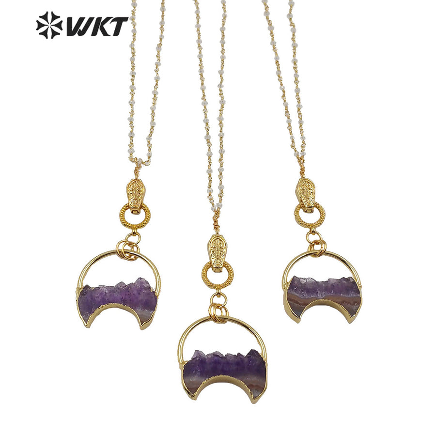 WT-N1218 New Design Magnet Buckle Necklace Natural Amethyst Necklace Fashion Lady Jewelry Natural Crescent Amethyst Necklace