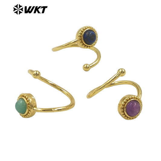 WT-R539 Newest Fashion Gold Plated Natural Gemstone Round Women Anniversary Birthday Gift Ring