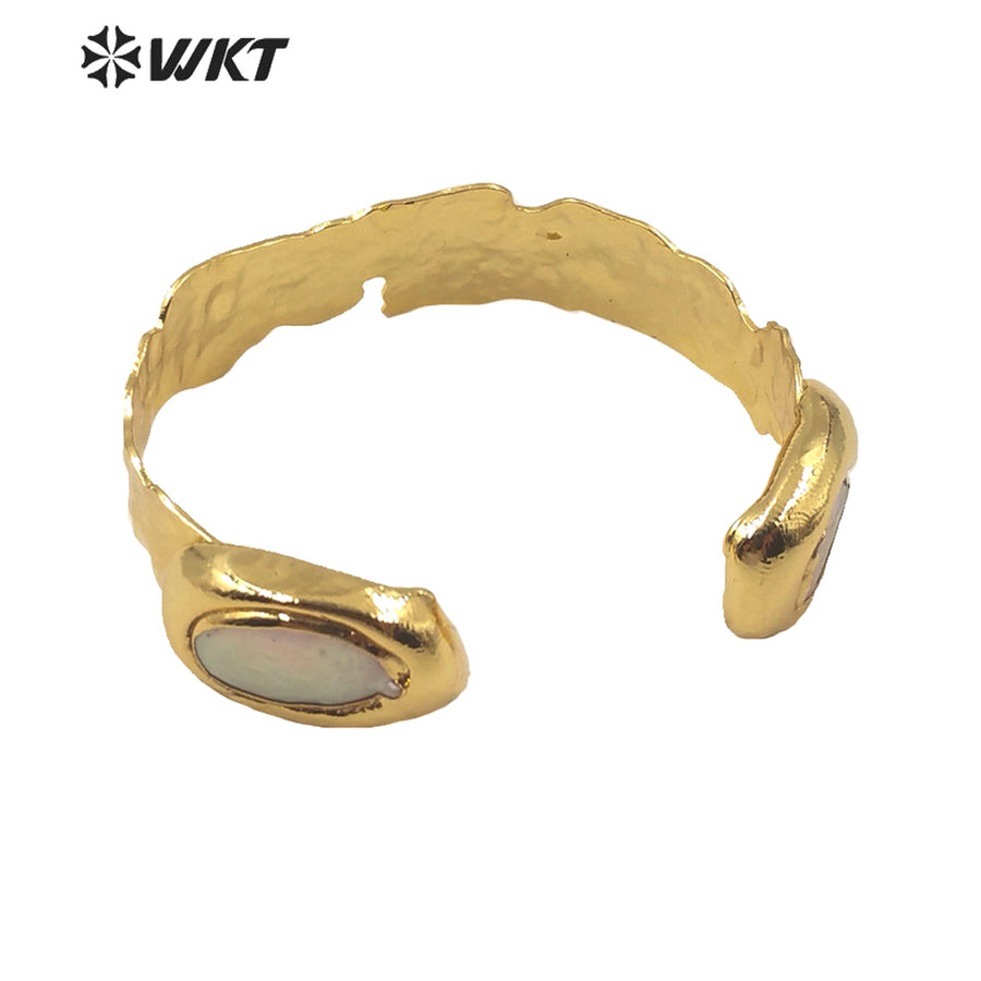 MPB020 Wholesales Double Pearl Fashion Women Bangle Gold Electroplated Cuff Adjustable Pearl Bangle for Weddings