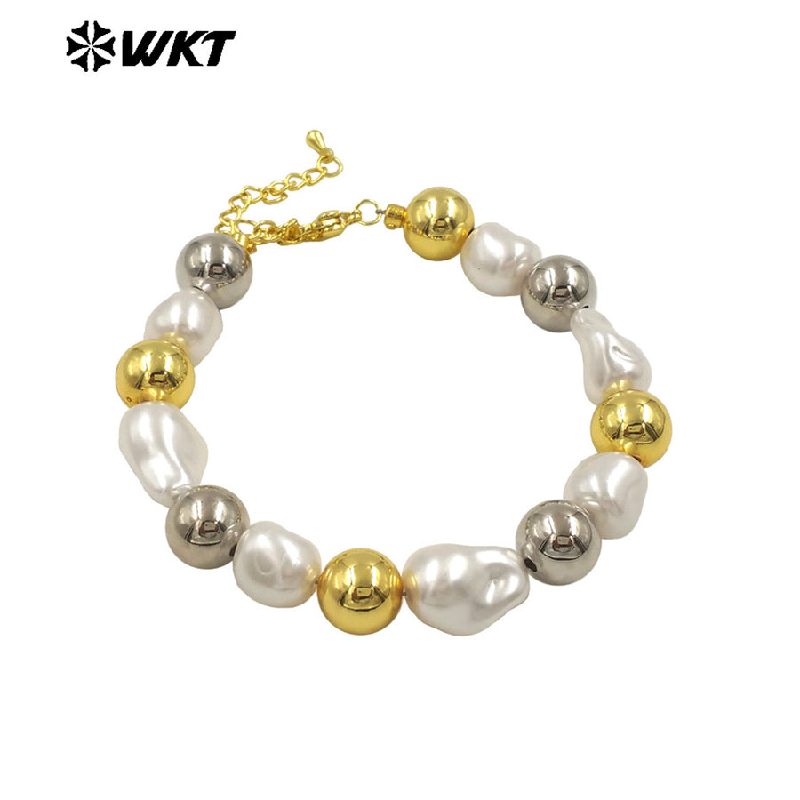 WT-MPB121 Wholesale New Design Gold Silver White Beads Artificial Pearl Round Irregular Bracelet for Women As Anniversary Gift